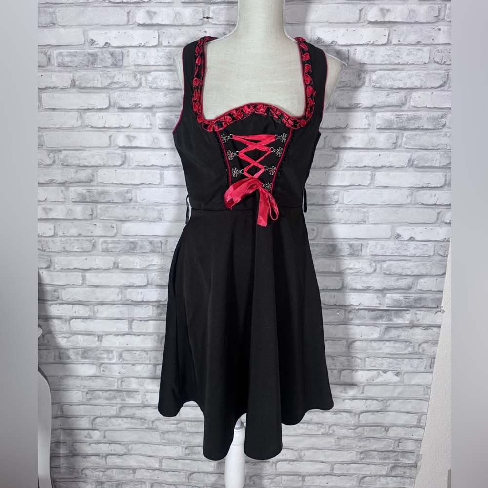 Gaudi Leathers Black Red Lace Up Sleeveless Dress
